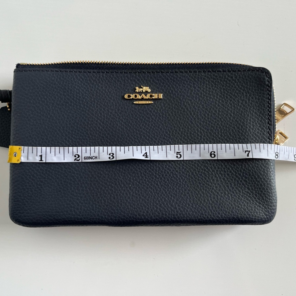 Coach Navy blue Leather double zipper Wristlet with Gold Accents - Picture 8 of 9